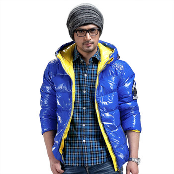 大羽 2012新款 男士亮面夹克羽绒服 时尚短款羽绒外套 9207-冰川蓝/黄 冰川蓝/黄 190/104B
