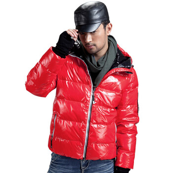大羽 2012新款 时尚亮面羽绒服 男士短款羽绒夹克 9207-朝阳红/黑 朝阳红/黑 190/104B