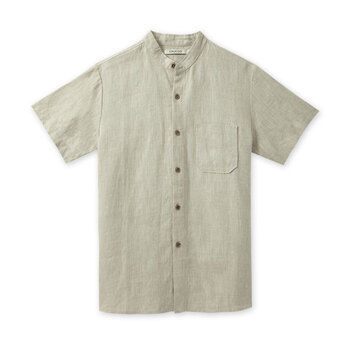 水洗全苎麻短袖衬衫 米色 XXL