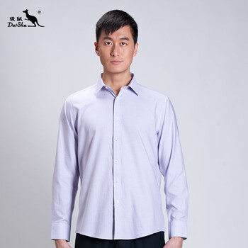 袋鼠男装 春夏新品商务休闲浅紫色细条纹长袖衬衫 DC043902 紫色 43