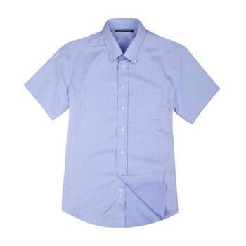 衬3之家 优质全棉商务正装 蓝色领扣短袖衬衫