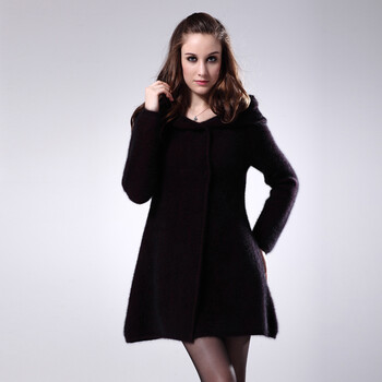 雪昆奴<em>女式</em>长款<em>貂绒开衫</em>貂绒外套连帽开衫貂绒