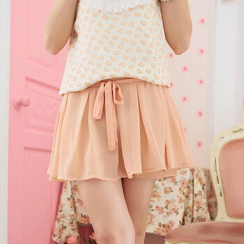 昕薇 2012夏装日系女装新款 裙子夏季百褶雪纺短裙裤裙女夏 K221031 藕粉色 L
