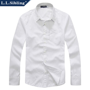 LLSibling 商务休闲 男衬衫 日韩个性 纯色男士长袖衬衣/137716 白色 180/96