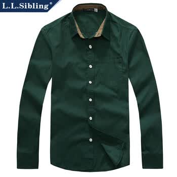 LLSibling 商务休闲 男衬衫 日韩个性 纯色男士长袖衬衣/137716 军绿 175/92