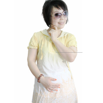 怀泰 孕妇装 夏装 上衣 连帽短袖裙 12438 米黄色 XL