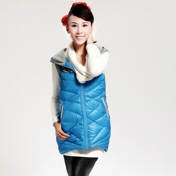 Cilaya/熙兰雅 呢料斜格纹长款轻薄修身羽绒服背心 11109 孔雀兰 XL