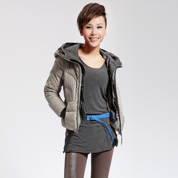 Cilaya/熙兰雅 双层领 纯色简约轻薄修身短款羽绒服女正品 11242 米色 S