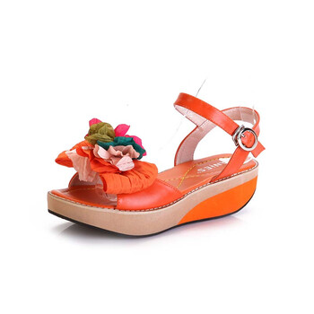 曼妮诗vanies+2013新款女鞋凉鞋花朵拼色松糕底凉