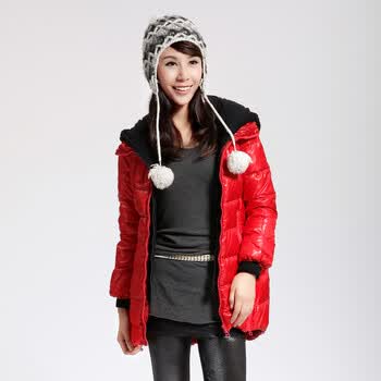 Cilaya/熙兰雅 中长款轻薄修身韩版带毛线帽拉链修饰羽绒服女 11727 红色 XXL
