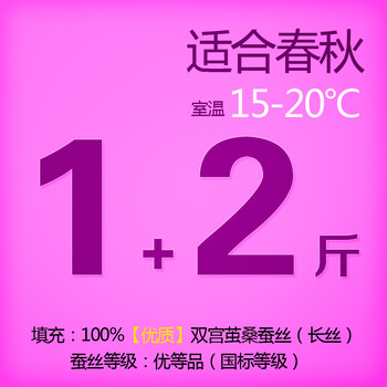 钱皇100%桑蚕丝被芯/子母被 春秋/空调/夏凉被 单/双人被 子母款 关爱 祥云送瑞 蚕丝净重1+2斤 200x230cm