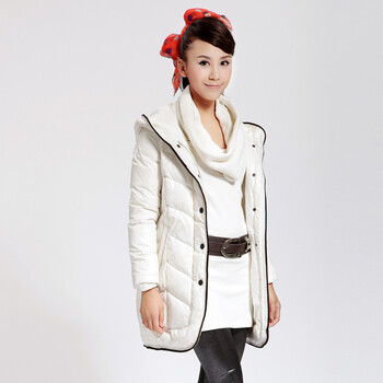 Cilaya/熙兰雅 三色斜格纹口袋装修长款轻薄羽绒服女正品 11716 白色 XL