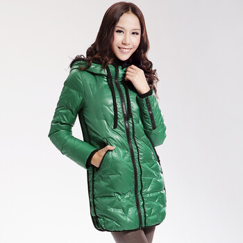 Cilaya/熙兰雅 四色入细格纹拉链袖口连帽长款羽绒服女正品 11731 绿格 XXL