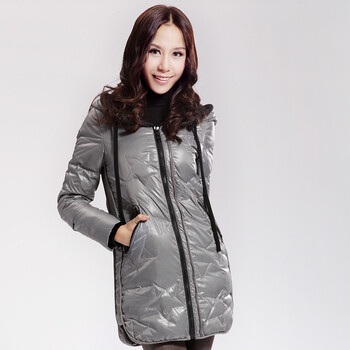 Cilaya/熙兰雅 四色入细格纹拉链袖口连帽长款羽绒服女正品 11731 黑白格 XXL