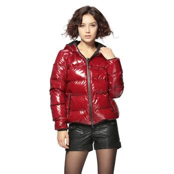2012 爱美斯冬装羽绒服 女 短款 韩版亮面带帽修身纯色清仓特价 酒红纹 (XL)170/92A