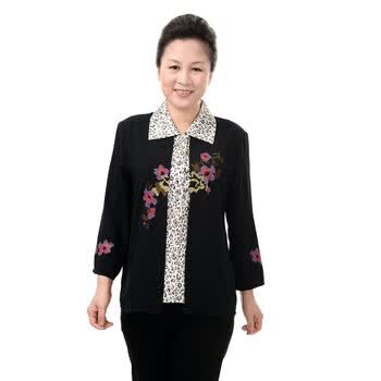 达思彼 新款中老年妈妈女装时尚假2件衬衫外套 YY健美人 黑底豹纹 XXXXL