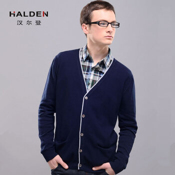 汉尔登 时尚<em>针织</em>男士开衫秋冬男针织衫v领<em>男针</em>
