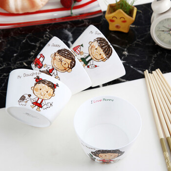 
                                                                                芊芊家 陶瓷小碗吃饭碗米饭碗甜品沙拉碗创意亲子碗家有儿女碗套装4个装                