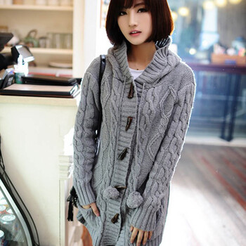 endine jewel 可爱毛球翻毛质地牛角扣大衣 棕小