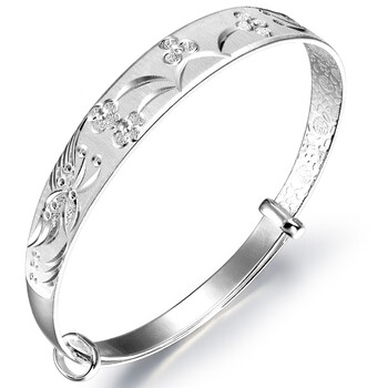 艾语珠宝 蝴蝶之花万足银手镯女款 纯银手镯万