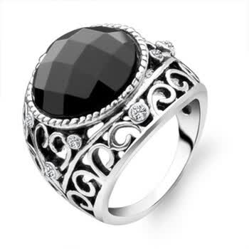 慕美 高贵<em>黑玛瑙</em>复古合金<em>戒指女</em> 韩版宫廷合金