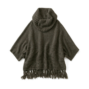 芬理希梦iedit宽松<em>粗线</em>麻花编织斗篷式<em>高领毛衣</em>