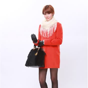 卓茜2012冬装新品毛呢<em>外套配</em>围脖J41527I 橘红