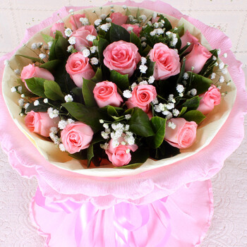 花之苑19朵粉玫瑰 爱情玫瑰花束 节日价格