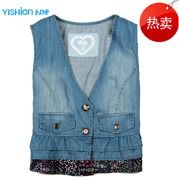 <em>以纯2012</em>新款女装<em>马甲</em> 韩版<em>牛仔</em>背心 蕾丝背心