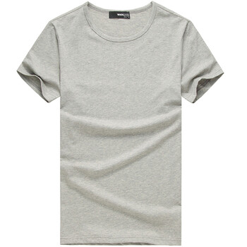 WOOG 男士春夏莱卡棉修身纯黑色圆领短袖t恤