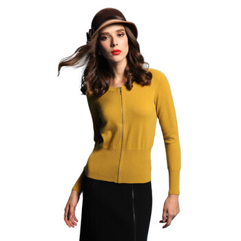 珍贝 ZB 圆领<em>拉链</em>纯<em>羊绒衫开衫</em>TMW0015 咖喱