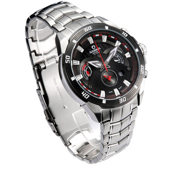 CASIMA卡斯曼 炫黑三眼计时男表防水表 银带