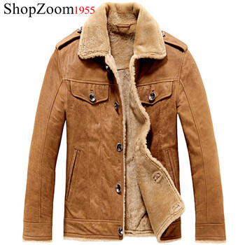 ShopZoom 男士皮毛一体 皮衣 男 翻领真皮皮衣