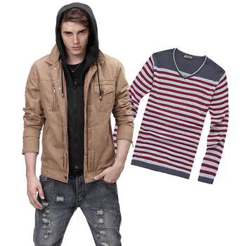 衣然呈品 夹克 2013春装新款<em>男装</em>纯棉连帽休闲