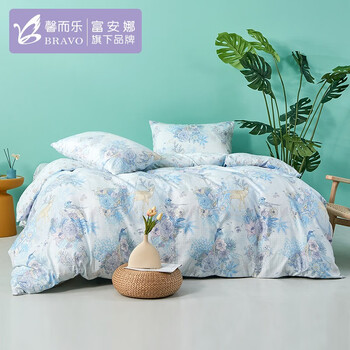 FUANNA 富安娜 双面磨毛四件套 馨而乐-翠语（磨毛印花款） 4件装-1.8米床(被套230*229cm)家具家装类商品-全利兔-实时优惠快报