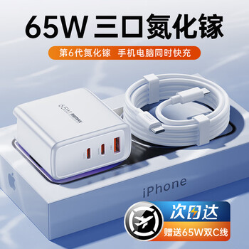 REMAX 睿量 氮化镓充电器套装65W双Type-C多口快充头适用pd20W苹果14/13华为小米手数码类商品-全利兔-实时优惠快报