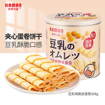 咔啰卡曼 豆乳味脆皮蛋卷 308g/罐全利兔-实时优惠快报