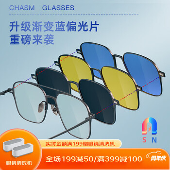 CHASM 纯钛超轻磁吸套镜双梁眼镜框+配1.60非球面镜片(度数备注)全利兔-实时优惠快报