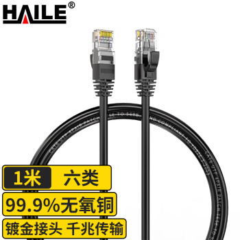 海乐（Haile）六类网线 网络跳线 HT-300H-1M 无氧铜线芯 非屏蔽 线缆 黑色1米