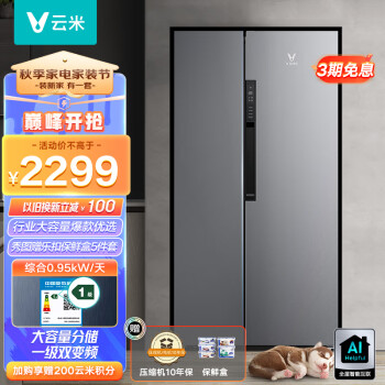 云米（VIOMI）598升 对开门冰箱 双变频省电 风冷无霜 大容量家用 一级能效 纤薄 双开门冰箱BCD-598WMSA