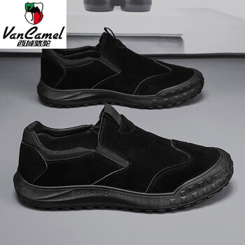 VANCAMEL 西域骆驼 透气懒人一脚蹬帆布潮鞋 黑色服饰鞋包类商品-全利兔-实时优惠快报