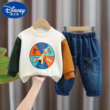 Disney 迪士尼 儿童秋季童装2023新款男小童洋气可爱春秋款休闲圆领百搭卫衣套装母婴玩具类商品-全利兔-实时优惠快报