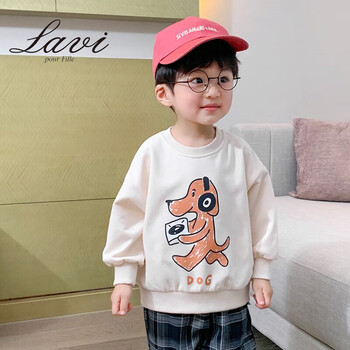 Lavi 儿童卡通卫衣春秋款2023新款男童女童秋季上衣中大童小女孩童装潮 白色-耳机狗 90全利兔-实时优惠快报