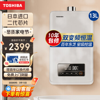 东芝(TOSHIBA)  13升燃气热水器家用天然气 三维变频恒温防冻 日本原装进口CPU 无氧铜水箱 JSQ25-TS1 极地白