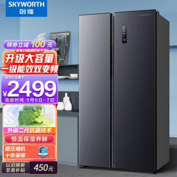 创维(SKYWORTH)【四维鲜净系列】 552升风冷无霜对开双开门冰箱一级能效双变频大容量冰箱 BCD-552WKPS(N)