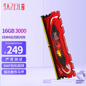 棘蛇(JAZER) 16GB DDR4 3000 台式机电脑内存条 红马甲条