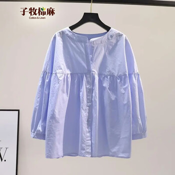子牧棉麻 2023秋装 女韩版文艺宽松显瘦衬衫上衣时尚百搭气质开衫上衣8667 蓝色 XL(建议125-135斤)服饰鞋包类商品-全利兔-实时优惠快报