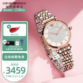 阿玛尼(Emporio Armani)满天星手表女  钢制表带 圆形镶钻石英时尚女士手表 AR1926生日礼物 情人节礼物