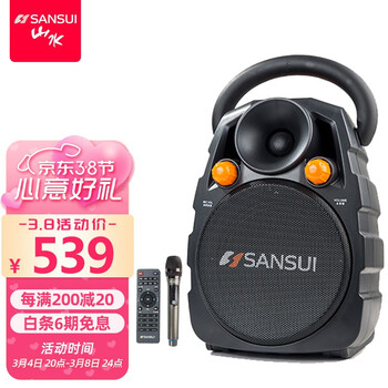 山水（SANSUI） SS3-06 户外广场舞音响 便携式手提音响带插卡蓝牙音箱蓄电池卡拉OK小音箱 【标配（一只无线话筒）】