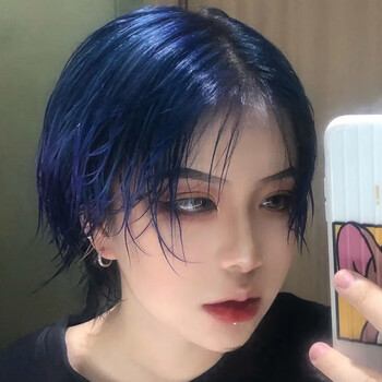 2022流行色雾蓝黑色蓝灰色冰蓝色女染发膏自己在家染雾蓝色目前头发